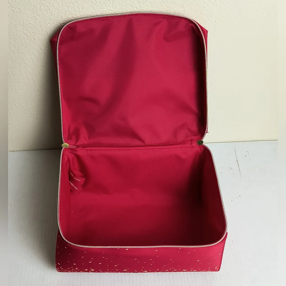 Estee Lauder Holiday Train Case Red Starry Cosmetic Bag Nylon 11